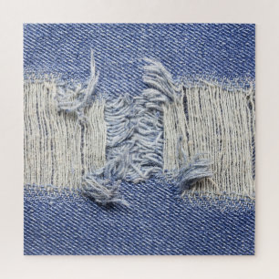 Zerrissener blauer Denim: Jeans Textur. Puzzle