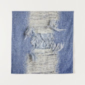 Zerrissener blauer Denim: Jeans Textur. Wandteppich (Vorderseite (Horizontal))
