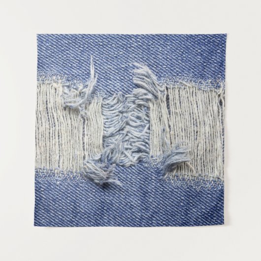 Zerrissener blauer Denim: Jeans Textur. Wandteppich (Vorderseite)