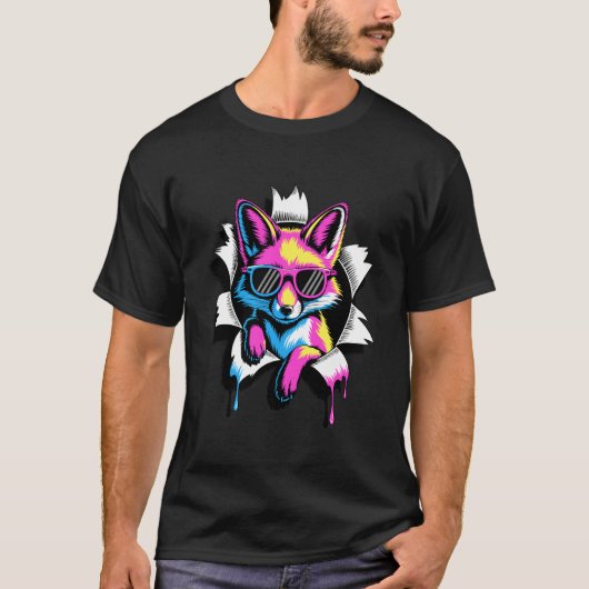 Zerrissener Papier Effekt Fuchs Sonnenbrille Füchs T-Shirt (Vorderseite)