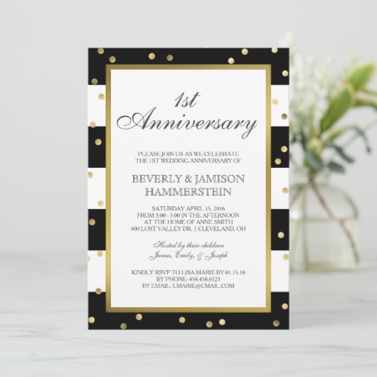 Zerrstreifen | Party zum 1. Hochzeitstag Einladung (Stehend Vorderseite)