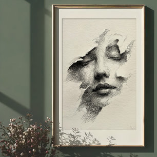 Zerschlagene Ruhe: Intricates Monochromes Gesicht Poster