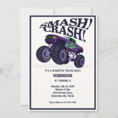 Zerschlagung der Krise - Moderner Lila Monster-Lkw Einladung (Vorderseite)