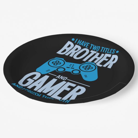 Zerschlagung von zwei Titeln Bruder und Gamer Pappteller (Schrägansicht)