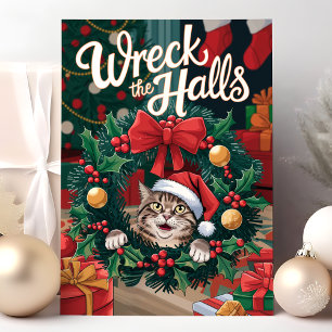 Zerstöre die Hallen Lustige Katzen-Weihnachtskarte Feiertagskarte