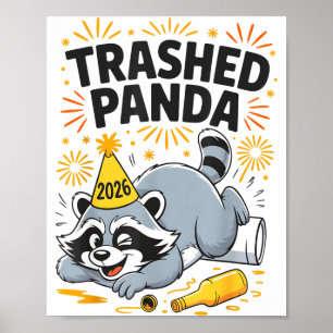 Zerstörter Panda Neujahr 2026 Lustiger betrunkener Poster