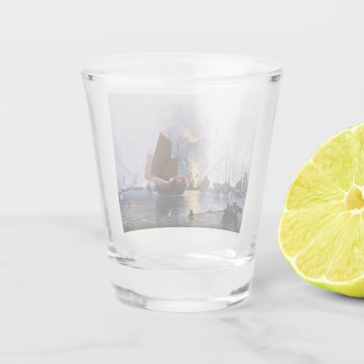 Zerstörung der Junks des chinesischen Krieges 1843 Schnapsglas (Rückseite)