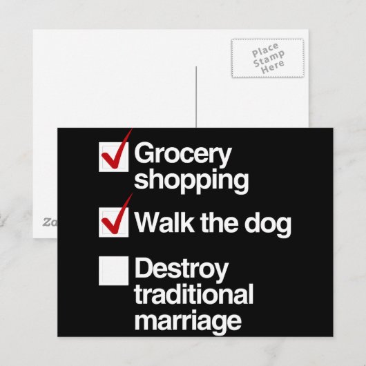 ZERSTÖRUNG DER TRADITIONELLEN EHE POSTKARTE (Vorne/Hinten)