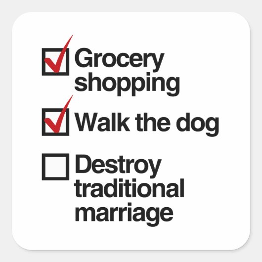 ZERSTÖRUNG DER TRADITIONELLEN EHE QUADRATISCHER AUFKLEBER (Vorderseite)