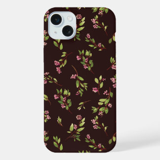 Zerstreute florale Wildblumen auf Schokoladenbraun iPhone 15 Plus Hülle