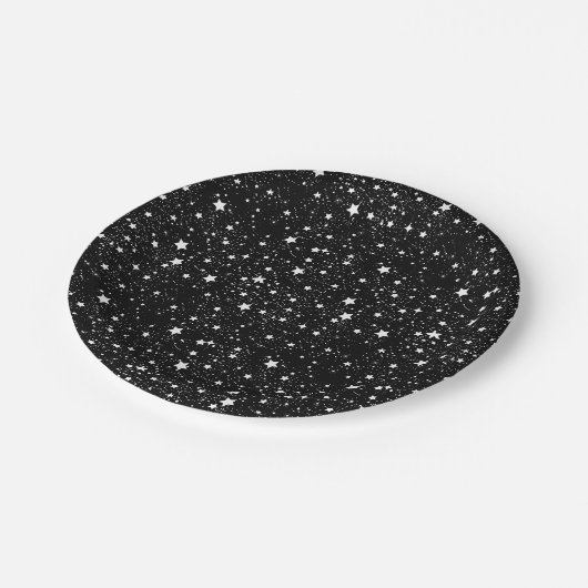 Zerstreute Schwarzweiss-Sterne Pappteller (Schrägansicht)