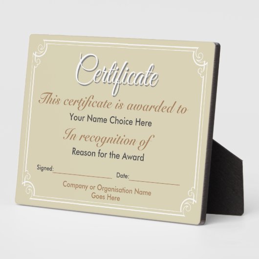 Zertifikat-Auszeichnung Fotoplatte (Seite)