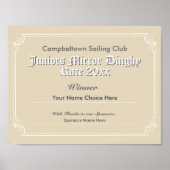 Zertifikat des Siegers des Segelklubs Poster (Vorne)