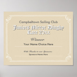 Zertifikat des Siegers des Segelklubs Poster