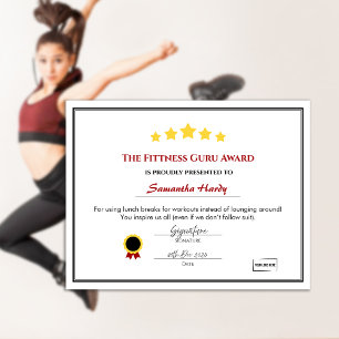 Zertifikat für den Spaß am Mitarbeiter - Fitness G