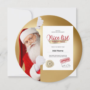 Zertifikat für die Weihnachtsmann-Liste der Netten Feiertagskarte