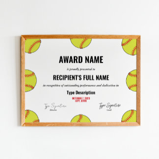 Zertifikat für Softball Excellence Poster