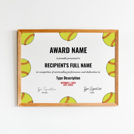 Zertifikat für Softball Excellence Poster