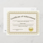 Zertifikat mit goldenem Siegel Postkarte (Vorne/Hinten)
