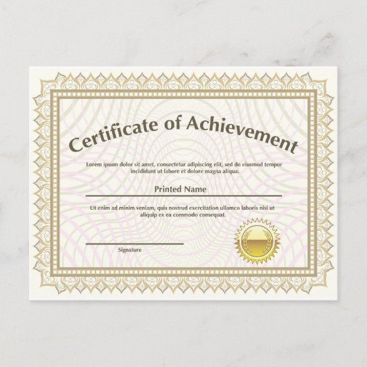 Zertifikat mit goldenem Siegel Postkarte (Vorderseite)