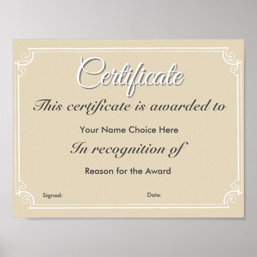 Zertifikat oder Award Poster (Vorne)