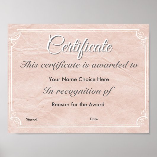 Zertifikat oder Prämienzusammenwirkung. Poster (Vorne)