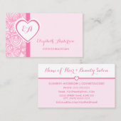 Zertifizierte Beautician Girly Pink Heart Monogram Visitenkarte (Vorne/Hinten)