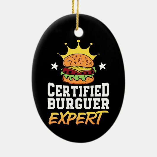 Zertifizierter Burger Expert Hamburger Handgezogen Keramik Ornament (Hinten)