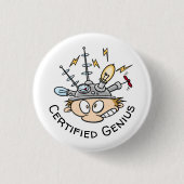 zertifizierter Genius Thinking Cap Funny Cartoon Button (Vorderseite)