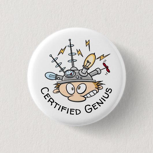 zertifizierter Genius Thinking Cap Funny Cartoon Button (Vorderseite)