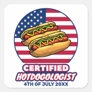 Zertifizierter Hotdogologe amerikanischer Flag Hot Quadratischer Aufkleber