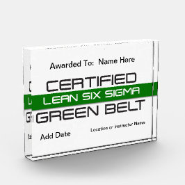 Zertifizierter Lean Six Sigma Green Belt Award Fotoblock