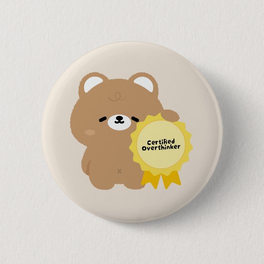 Zertifizierter Überdenker Braunbär Button (Vorderseite)