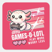 Zertifiziertes Games-o-Lotto Niedliches Axolotl Ga Quadratischer Aufkleber (Vorderseite)