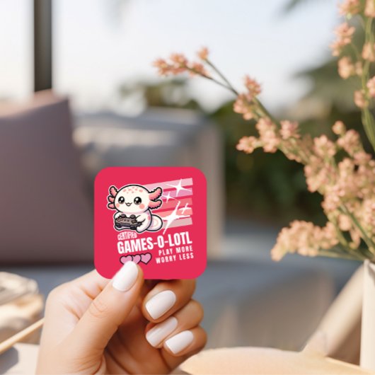 Zertifiziertes Games-o-Lotto Niedliches Axolotl Ga Quadratischer Aufkleber