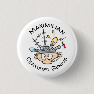Zertifiziertes Genie Ihr Name Thinking Cap Cartoon Button