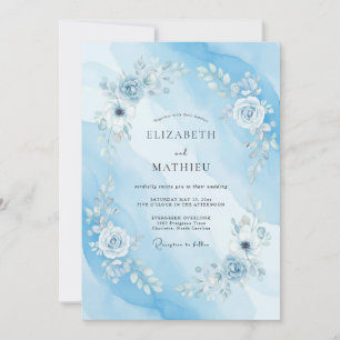 Zerulane Blaue Ruhige Aquarell-Hochzeit Einladung