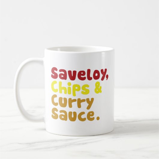 Zervelatwurst, Chips u. Currysoße Kaffeetasse (Links)