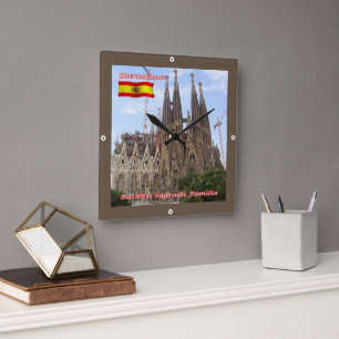 zES013 BARCELONA Basilica Sagrada Familia, Quadratische Wanduhr