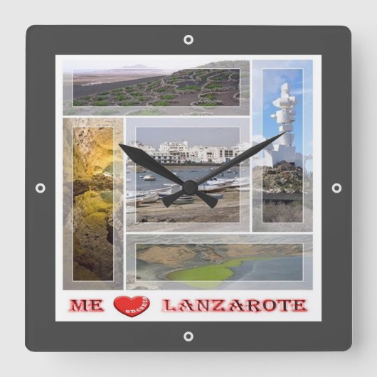zES145 LANZAROTE "I Liebe", Spanien, Quadratische Wanduhr (Vorderseite)