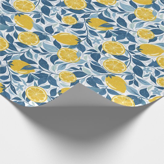 Zesty Lemon Garden - Hellgelb und blau Geschenkpapier (Ecke)