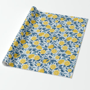 Zesty Lemon Garden - Hellgelb und blau Geschenkpapier