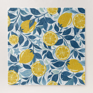 Zesty Lemon Garden - Hellgelb und blau Puzzle