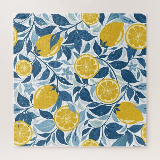Zesty Lemon Garden - Hellgelb und blau Puzzle (Vertikal)