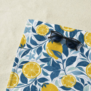 Zesty Lemon Garden - Hellgelb und blau Strandtuch