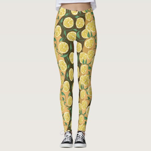 Zesty Lemon Pattern Tights Leggings (Vorderseite)