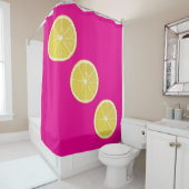 Zesty Lemon Slices on Bright Pink Shower Curtain Duschvorhang (Beispiel)