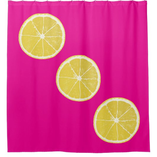 Zesty Lemon Slices on Bright Pink Shower Curtain Duschvorhang (Vorderseite)
