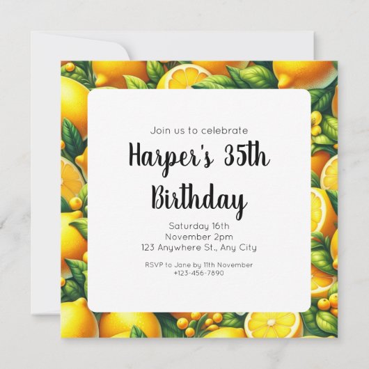 Zesty Lemon Whirl: Eine Citrus-Symphonie Einladung (Rückseite)