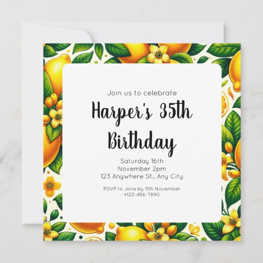 Zesty Lemon Whirl: Eine Citrus-Symphonie Einladung (Rückseite)